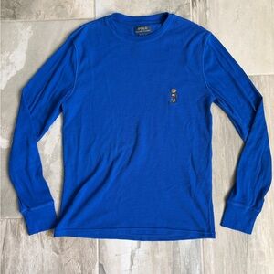 Polo RALPH LAUREN USA FLAG BEAR Thermal Shirt Men's Size Medium Long Sleeve Blue